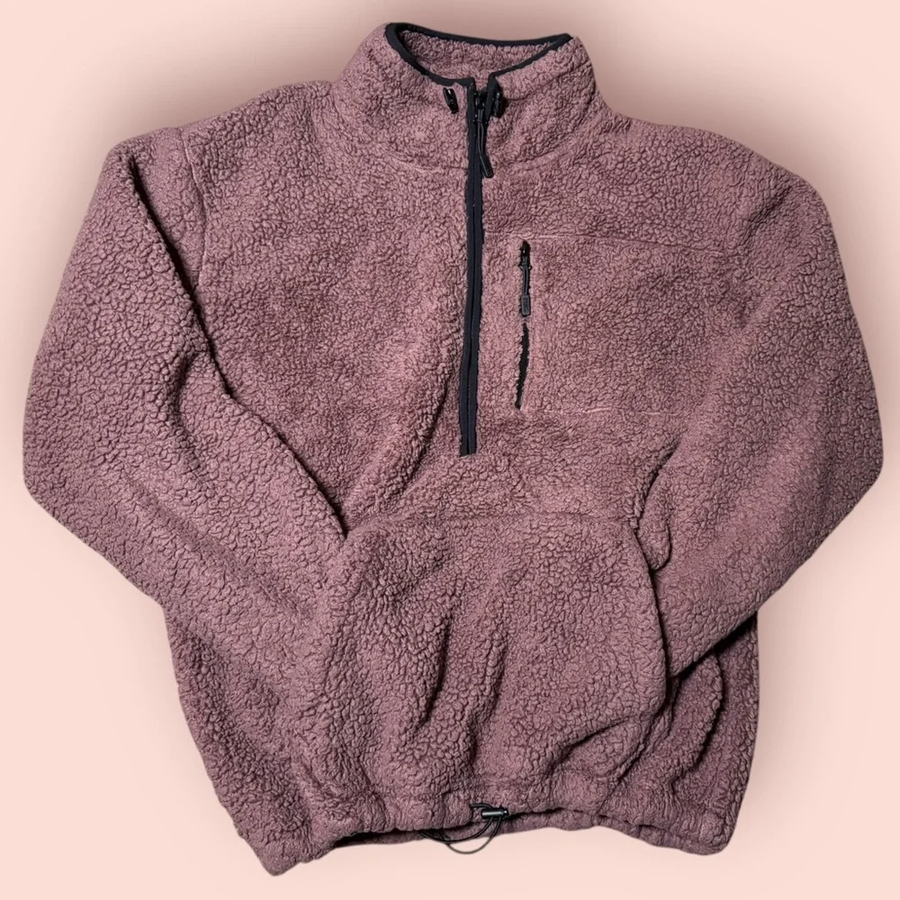 PINK Victoria’s Secret Sherpa Quarter Zip Pullover Sweatshirt Mauve Cozy Fleece - Picture 2 of 11